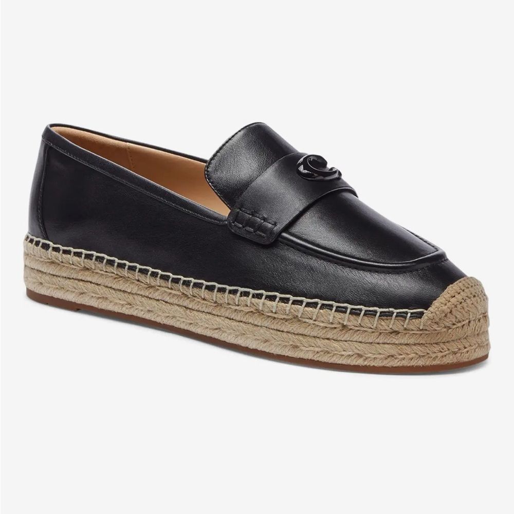 COACH Camilla Black Leather Espadrille Flats New Size 10